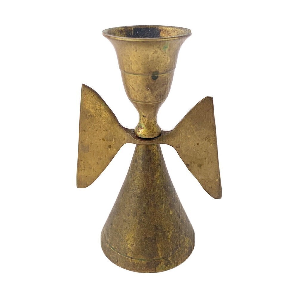 Mid Century Brass Angel Wing Candle Holder Christmas MCM Taper Gold Decor